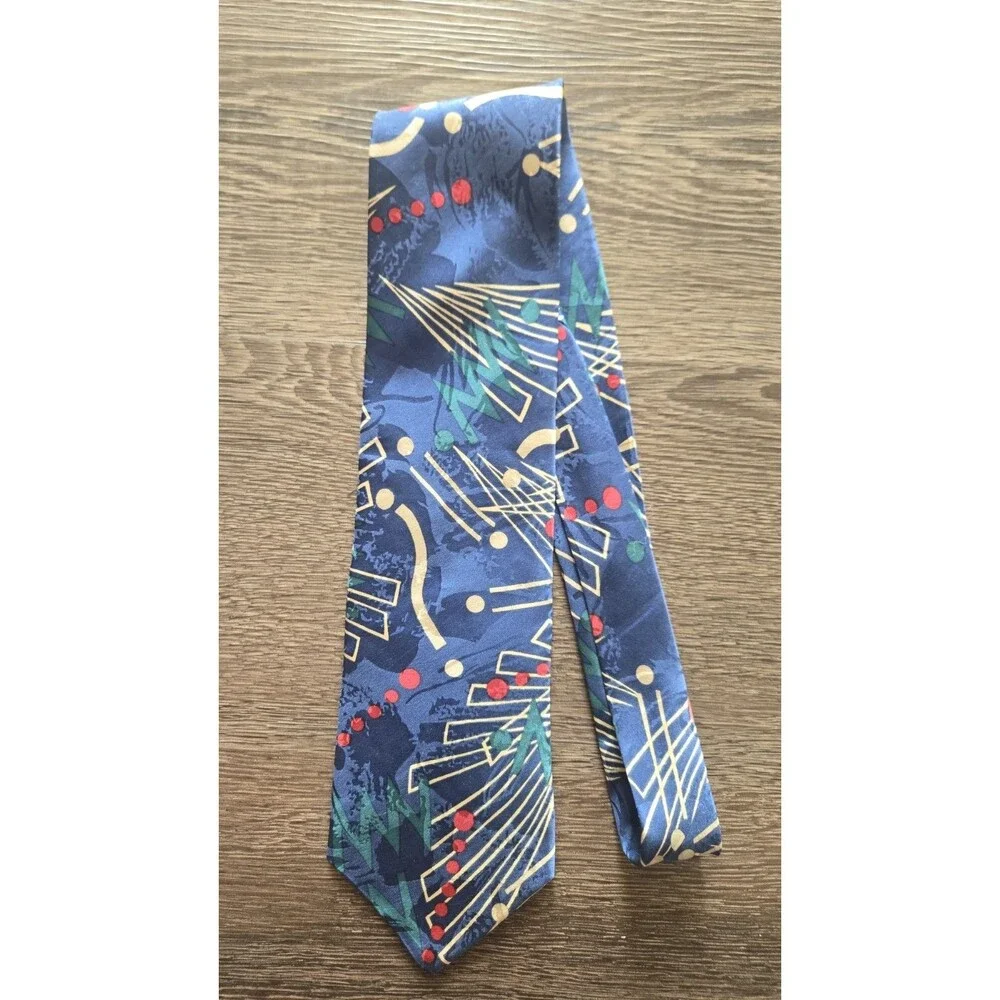 Roberto Vasquez Designs Blue Abstract Geometric Silk Woven Men's Tie w/ Logo
